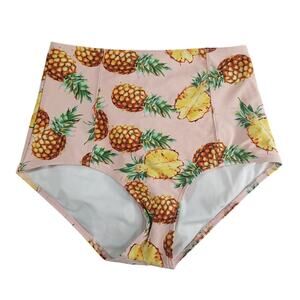 Cocoship Bikini Swim Bottoms Womens Medium Pink Pineapples High Waist Beach Pool
